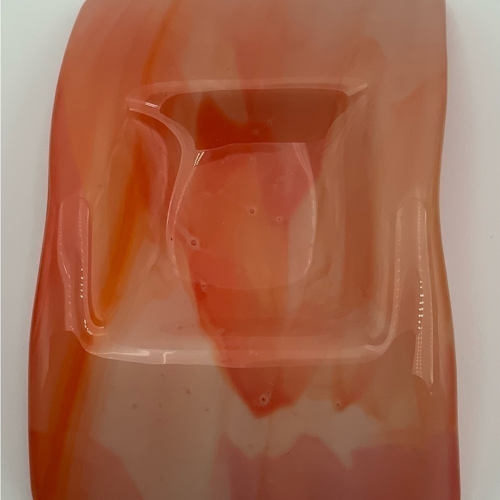 Retro Orange & Cream Swirl Fused Art Glass Arched Trinket Dish - Picture 3 of 6